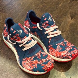 Adidas Women's Navy and Coral Floral Sneakers